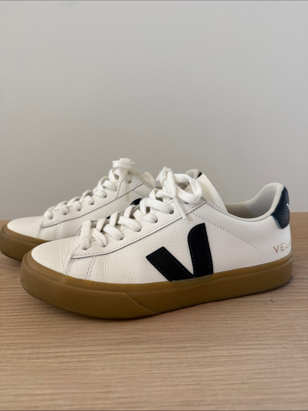 Veja White Leather Sneakers with Navy